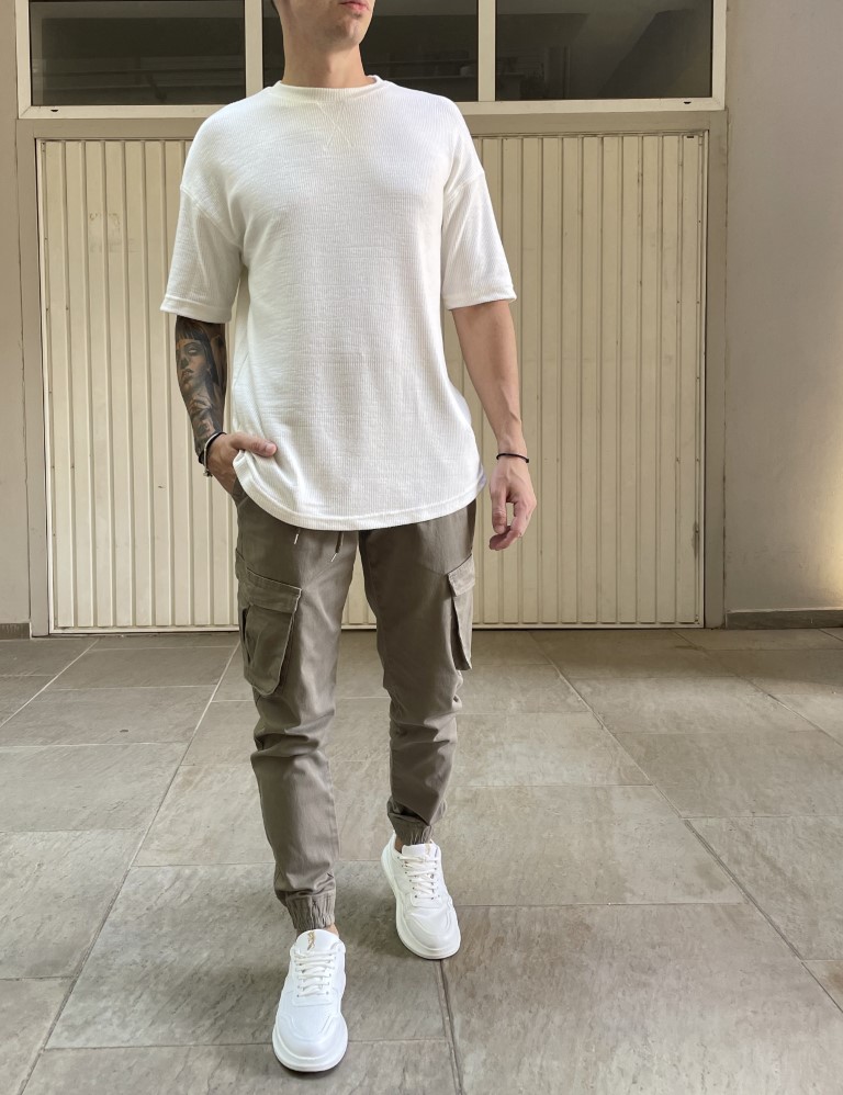 Ανδρικό cargo λαδί παντελόνι υφασμάτινο με λάστιχο BC34610L φωτογραφία